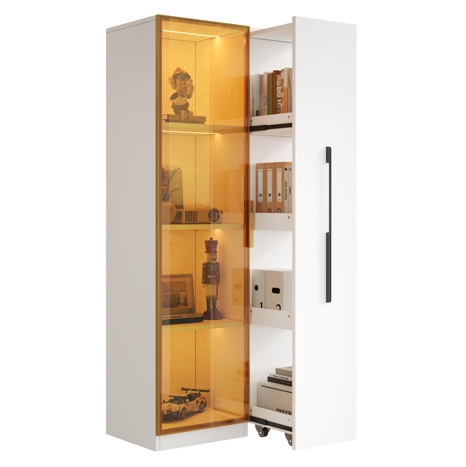 HIGHBOARD 70/40/160 cm in Weiß mit LED-Beleuchtung und seitlichem Stauraum - Weiß, Holzwerkstoff (70/160/40cm) - Flora Grace
