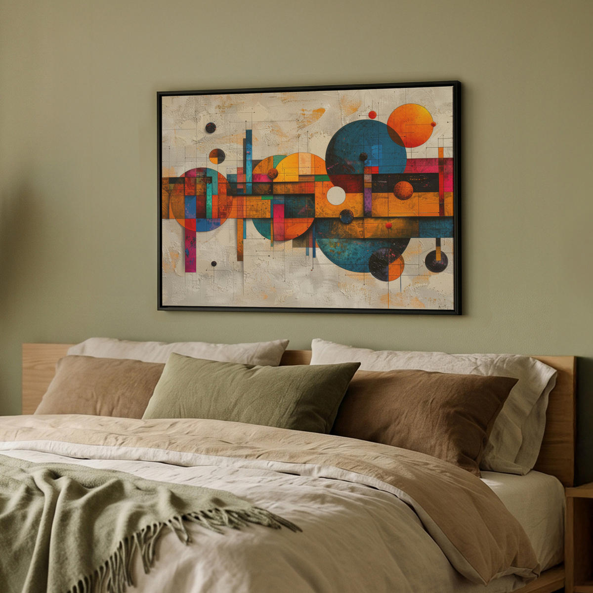 LEINWAND Bilder mit Rahmen - Vintage - Moderne Kunst - Orange - Geometrische Formen - 80x60 - Multicolor, Textil (80/60cm) - MuchoWow