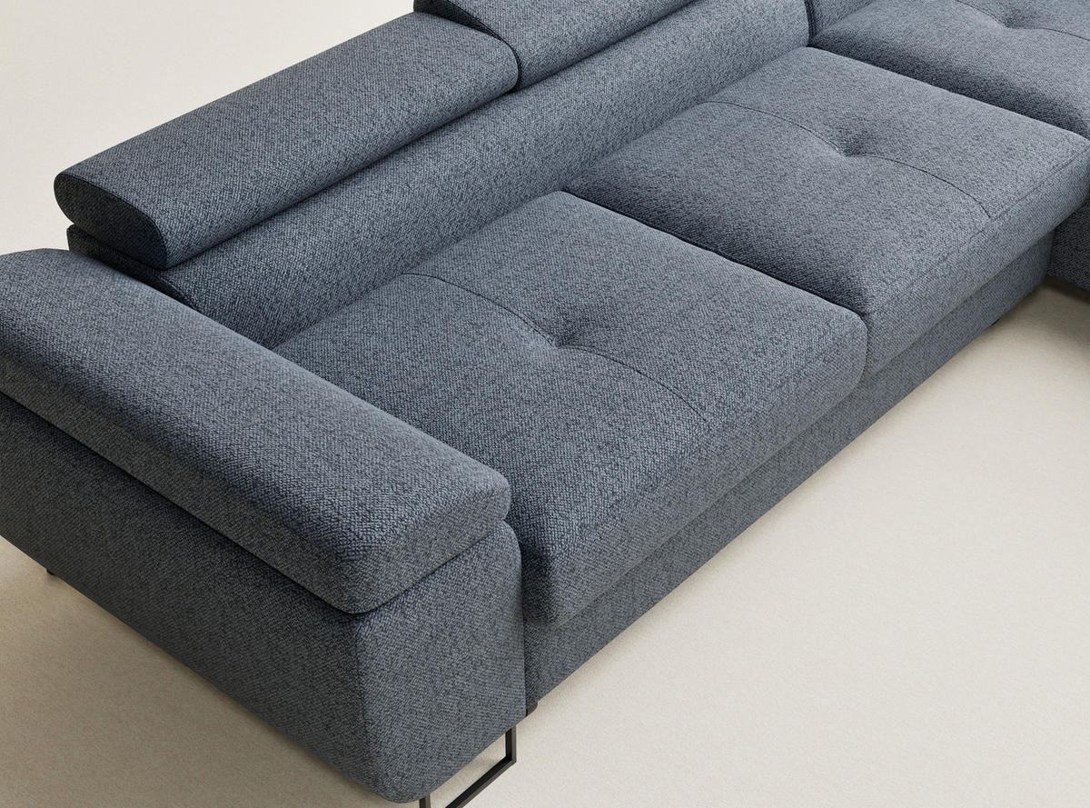 ECKSOFA MIT SCHLAFFUNKTION Concord Blau Grau Webstoff - Blaugrau/Schwarz, Holz/Holzwerkstoff (277/203cm) - Maison de Reve
