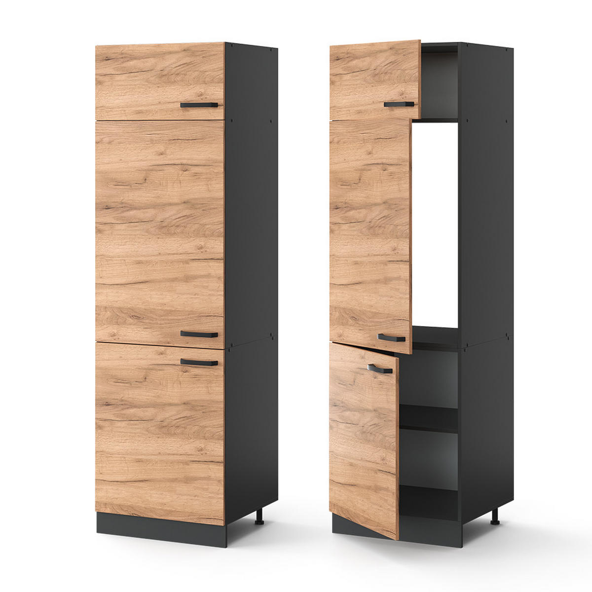 KÜHLUMBAUSCHRANK R-Line Goldkraft Eiche 60 cm - Honigeiche/Anthrazit, Holzwerkstoff (60/206.8/57.2cm) - Vicco