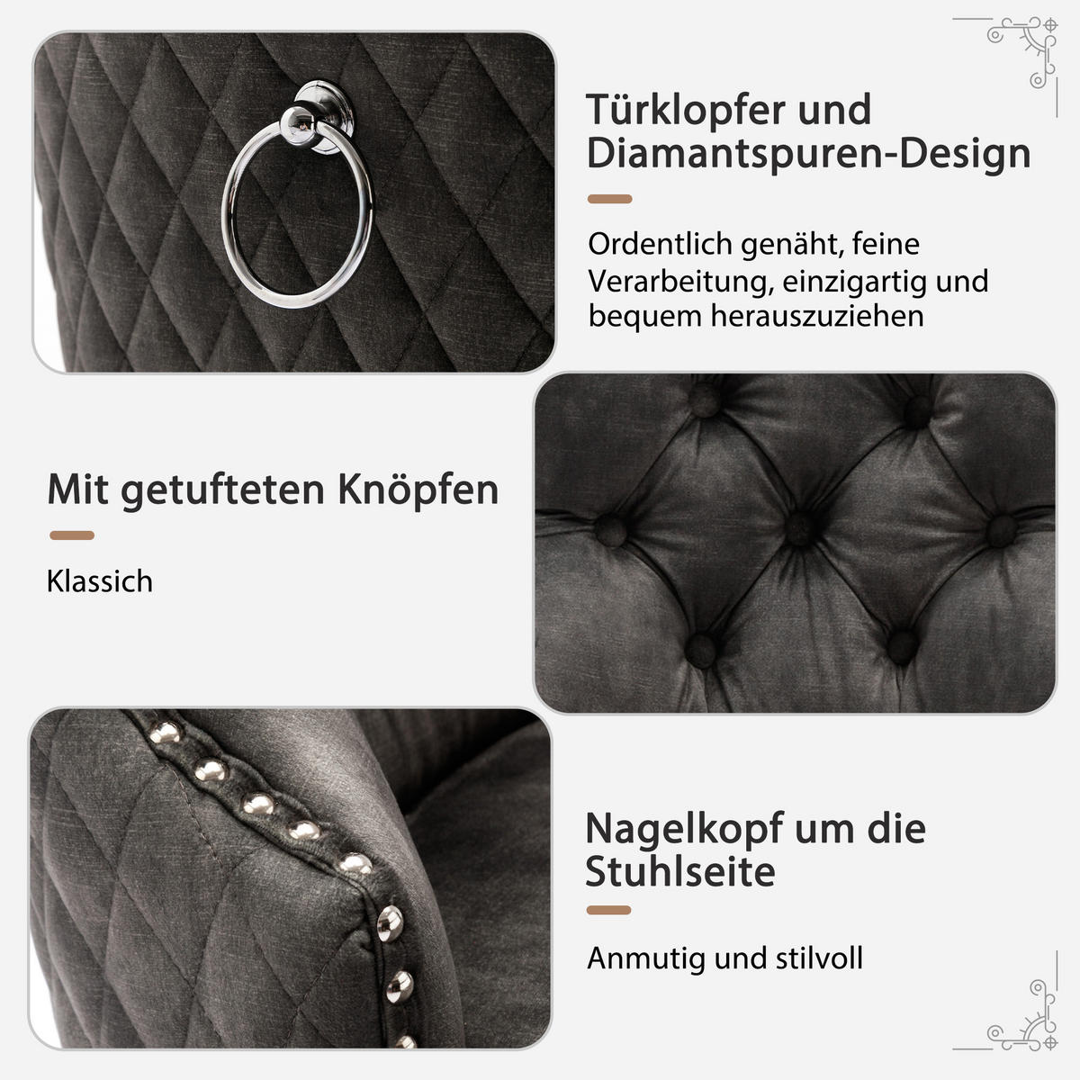 POLSTERSTUHL 2er-Set mit Massivholzbeinen, höhenverstellbar und Türklopfer-Design, heller grau - Grau, Textil (53/95/46.5cm) - Luhomfu
