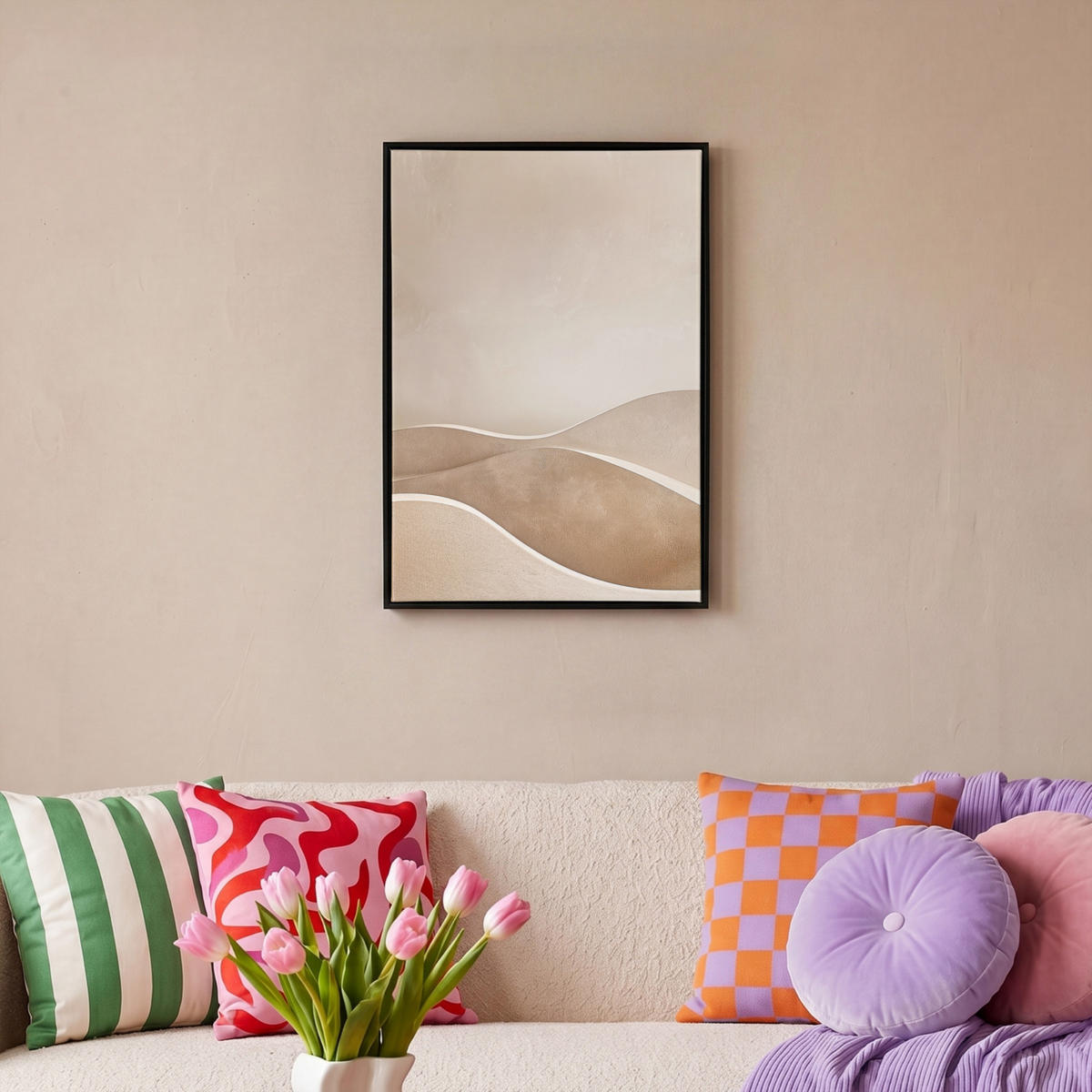 LEINWAND Bilder mit Rahmen - Beige - Natur - Abstrakt - Modern - 40x60 - Beige, Textil (40/60cm) - MuchoWow