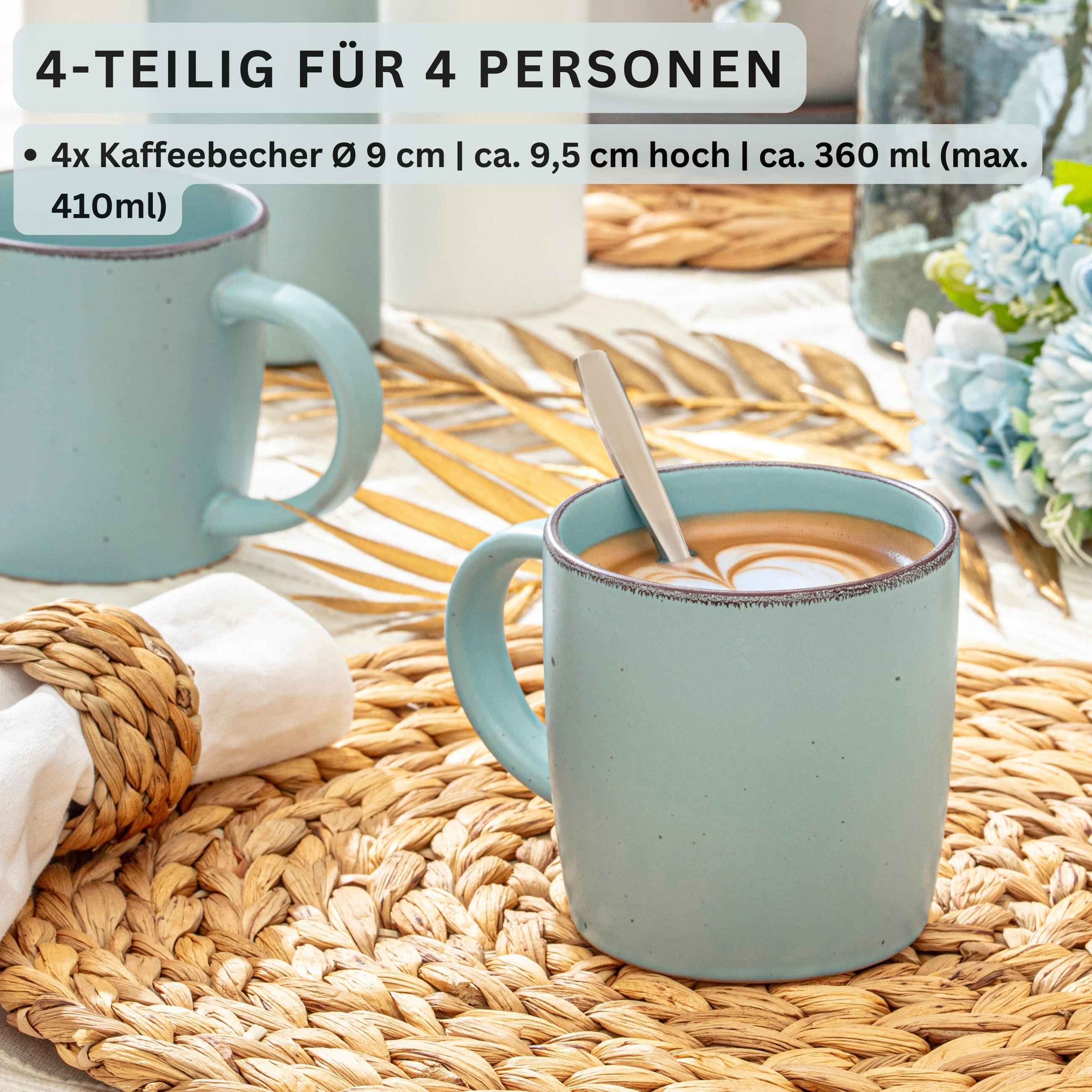 KAFFEEBECHER BOMBAY MEERESBODEN - 4 teilig aus Steingut - Hellblau/Cappuccino, Stein (0.8L) - Sänger