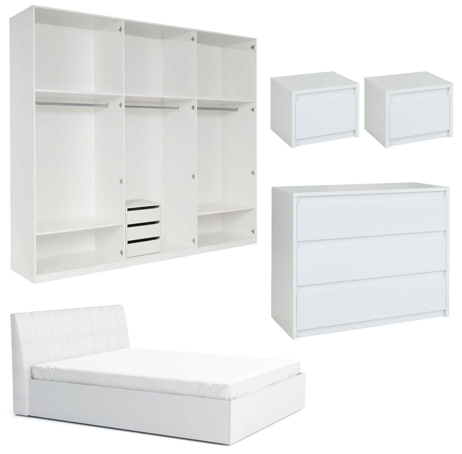 SCHLAFZIMMER-SET Italia Weiß matt / weiß hochglanz 5-teilig - Weiß Hochglanz/Weiß, Holz/Holzwerkstoff (160/200cm) - Feldmann-Wohnen