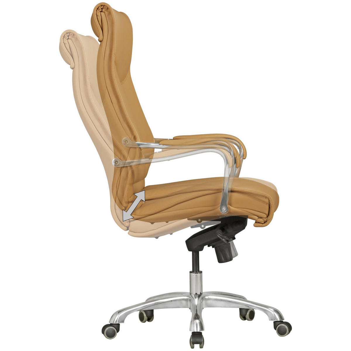 CHEFSESSEL XXL Kunstleder ergonomisch höhenverstellbar bis 150 kg VENGA, Braun 61x60x126 cm - Beige/Silberfarben, Kunststoff/Textil (61/126/60cm) - KADIMA DESIGN