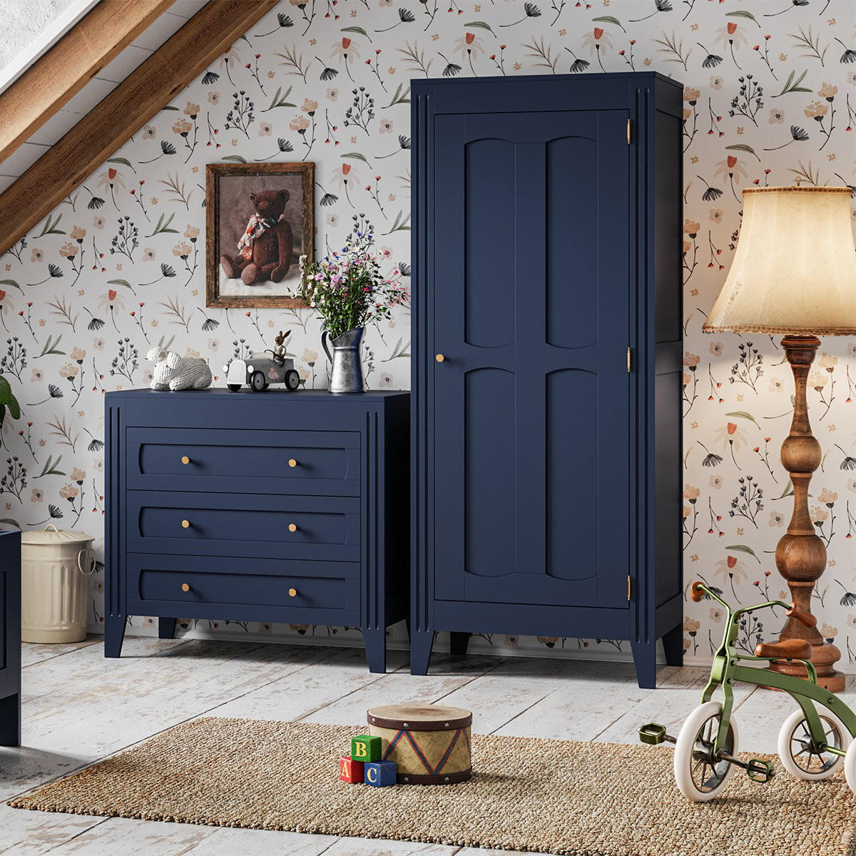 SCHRANK mit Regal, Kleiderstange und 1 Tür, L80.5 x H196.8 cm - Milenne - Blau, Holzwerkstoff (55.25/196.8/80.5cm) - Calicosy