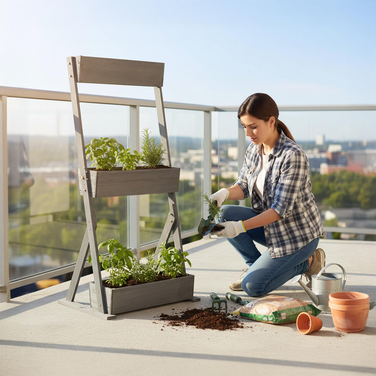 VERTIKALBEET - Anthrazit, Holz/Textil (60/140/50cm) - Relaxdays