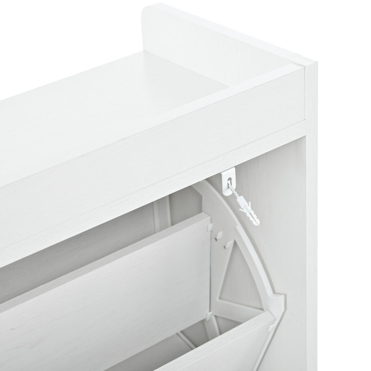 SCHUHSCHRANK mit 4 Klappen 105/24/90 cm in Weiß, platzsparend mit 3D-Strukturfront - Weiß, Holzwerkstoff (105/90/24cm) - BEAOK