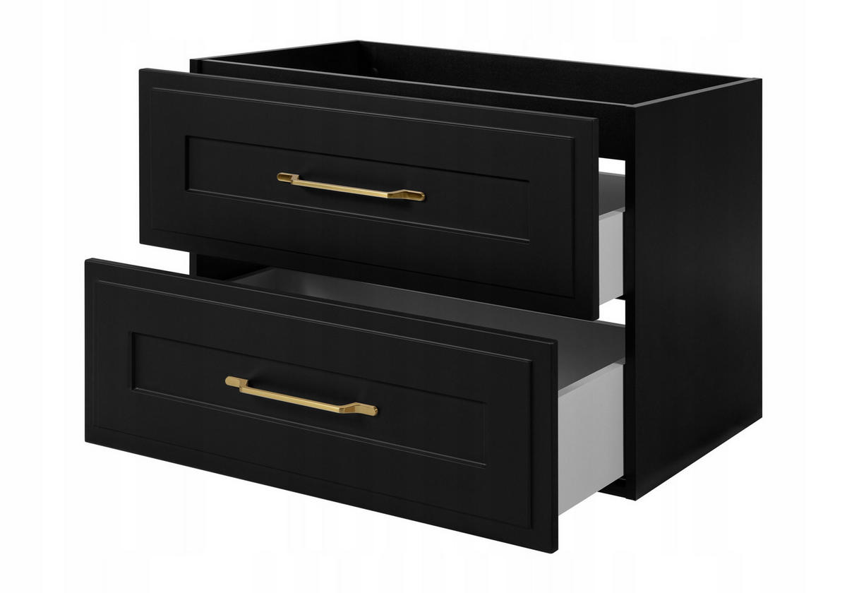 WASCHBECKUNTERSCHRANK CLASSIC 100 cm mit Arbeitsplatte Farbe: Eichen Craft mit einer Mattzblacken Platte - Eichefarben/Schwarz, Holzwerkstoff (100/58/46cm) - Rodan