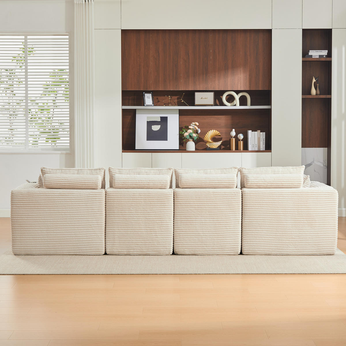 WOHNLANDSCHAFT mit 2 Fußhockern, Getränkehalter und Seitentaschen aus Cord - Beige, Textil (322/75/161cm) - EVRYAE