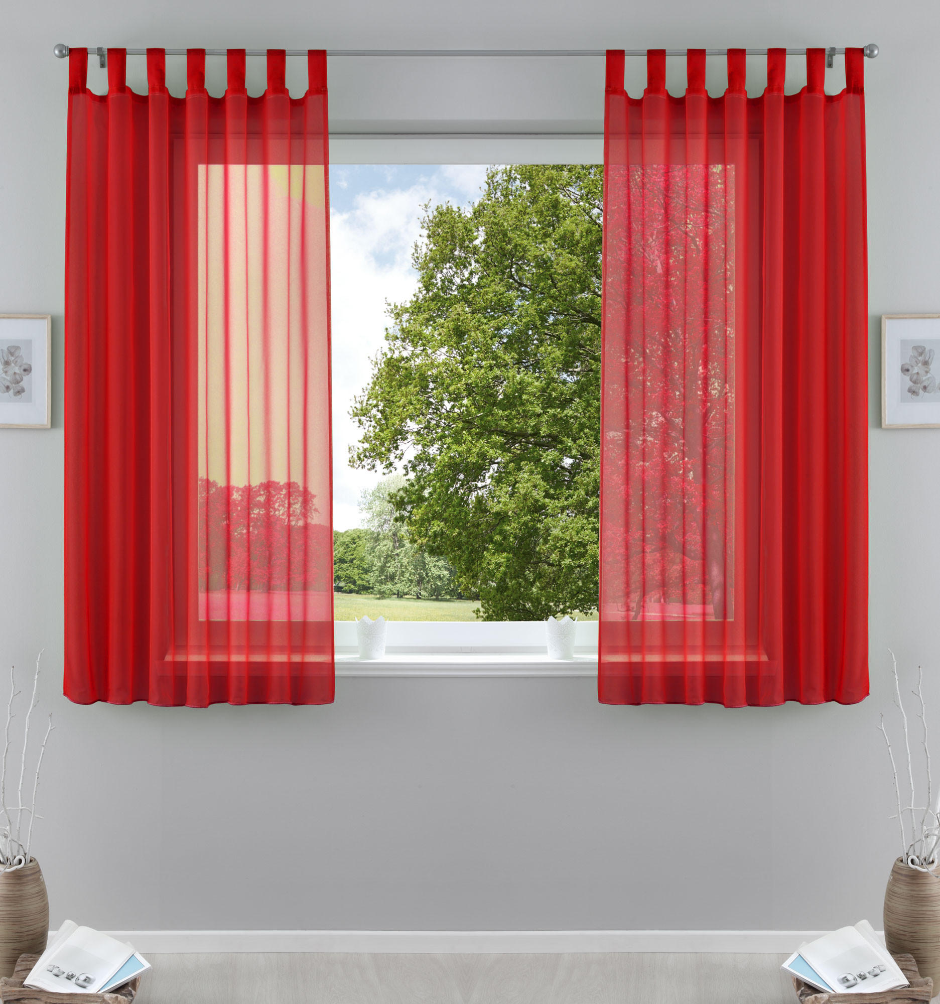SCHLAUFENGARDINEN Voile 2er Set 175x140 cm Rot - Rot, Textil (140/175cm) - Gardinenbox.eu