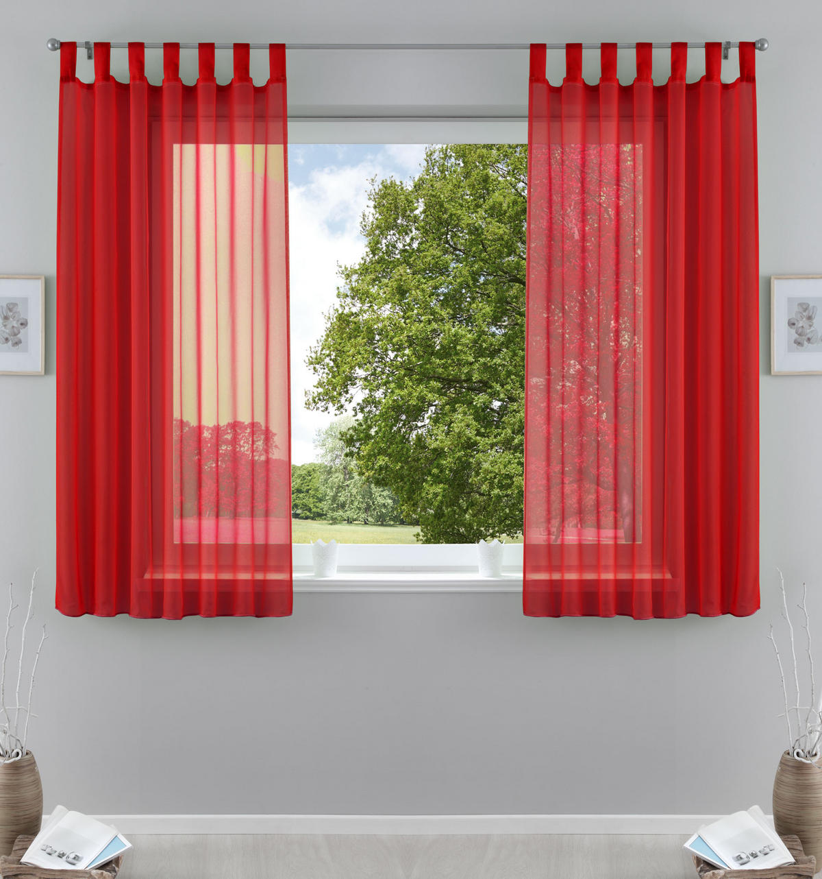 SCHLAUFENGARDINEN Voile 2er Set 175x140 cm Rot - Rot, Textil (140/175cm) - Gardinenbox.eu
