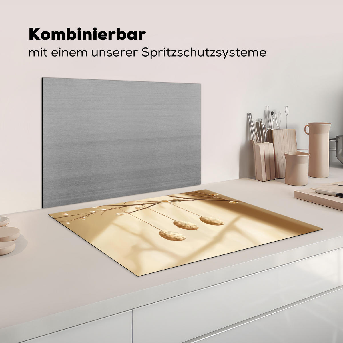 HERDABDECKPLATTE Beige - Osterkuchen - Eier Induktionsmatte 71x52 cm - Beige, Kunststoff (71/52/0.2cm) - MuchoWow