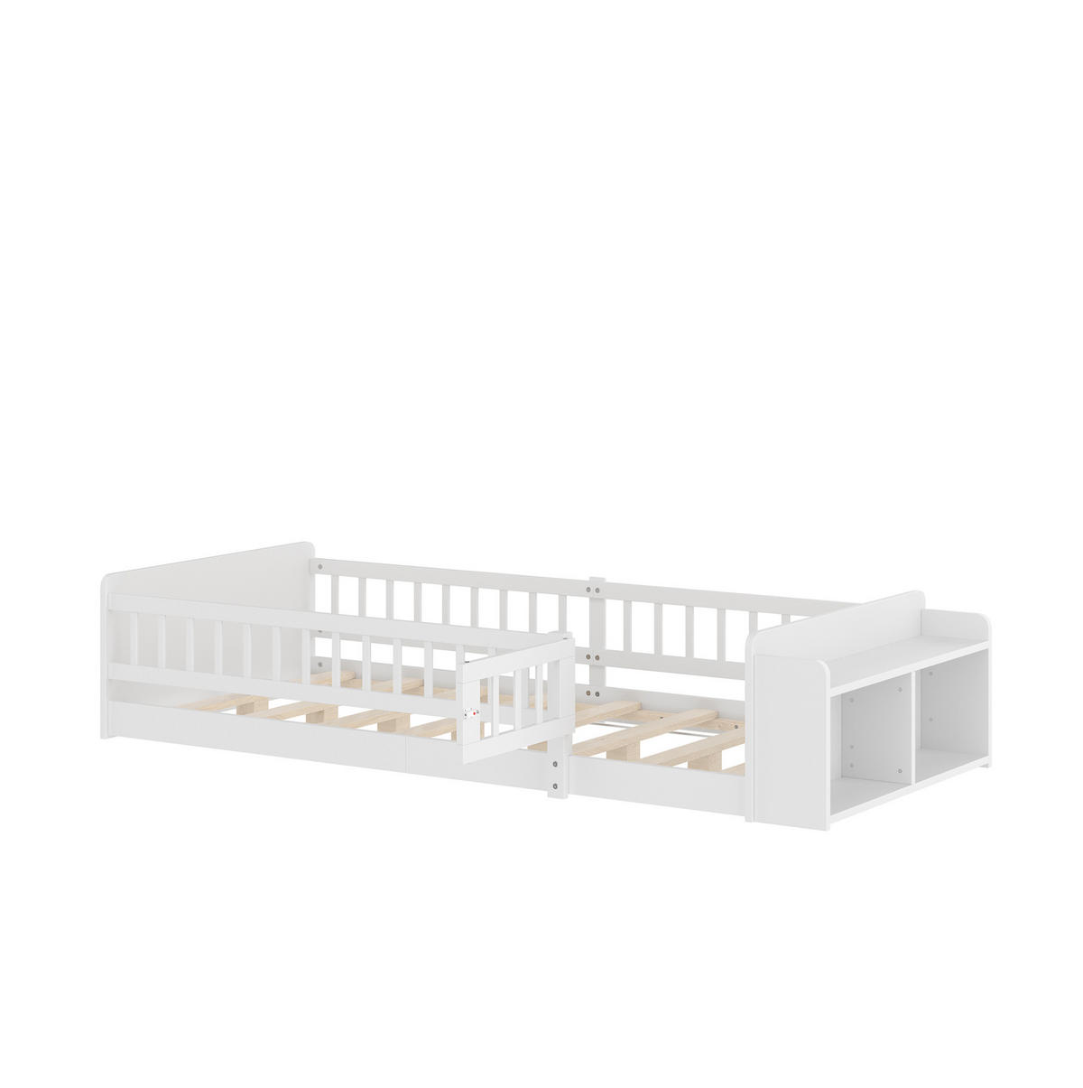 KINDERBETT 90/200 cm aus Kiefernholz und MDF mit offenem Stauraum und öffnbarer Zauntür Weiß - Weiß, Holz (90/200cm) - Modenvie