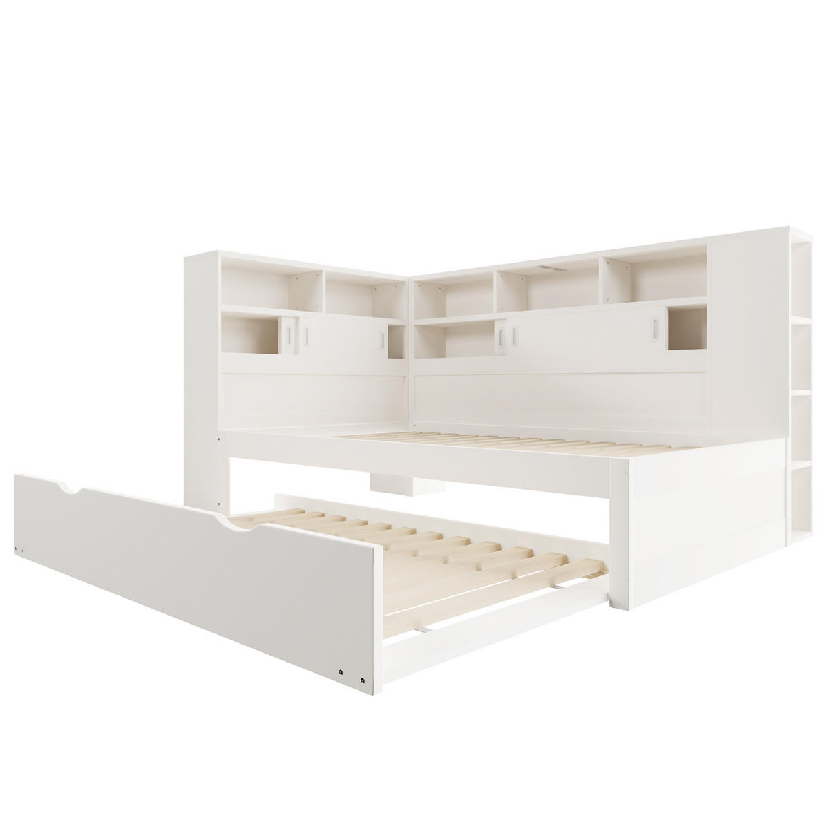 KINDERBETT mit Ausziehbett und Stauraum 90x200 cm Weiß - Weiß, Holz (90/200cm) - Meubliv