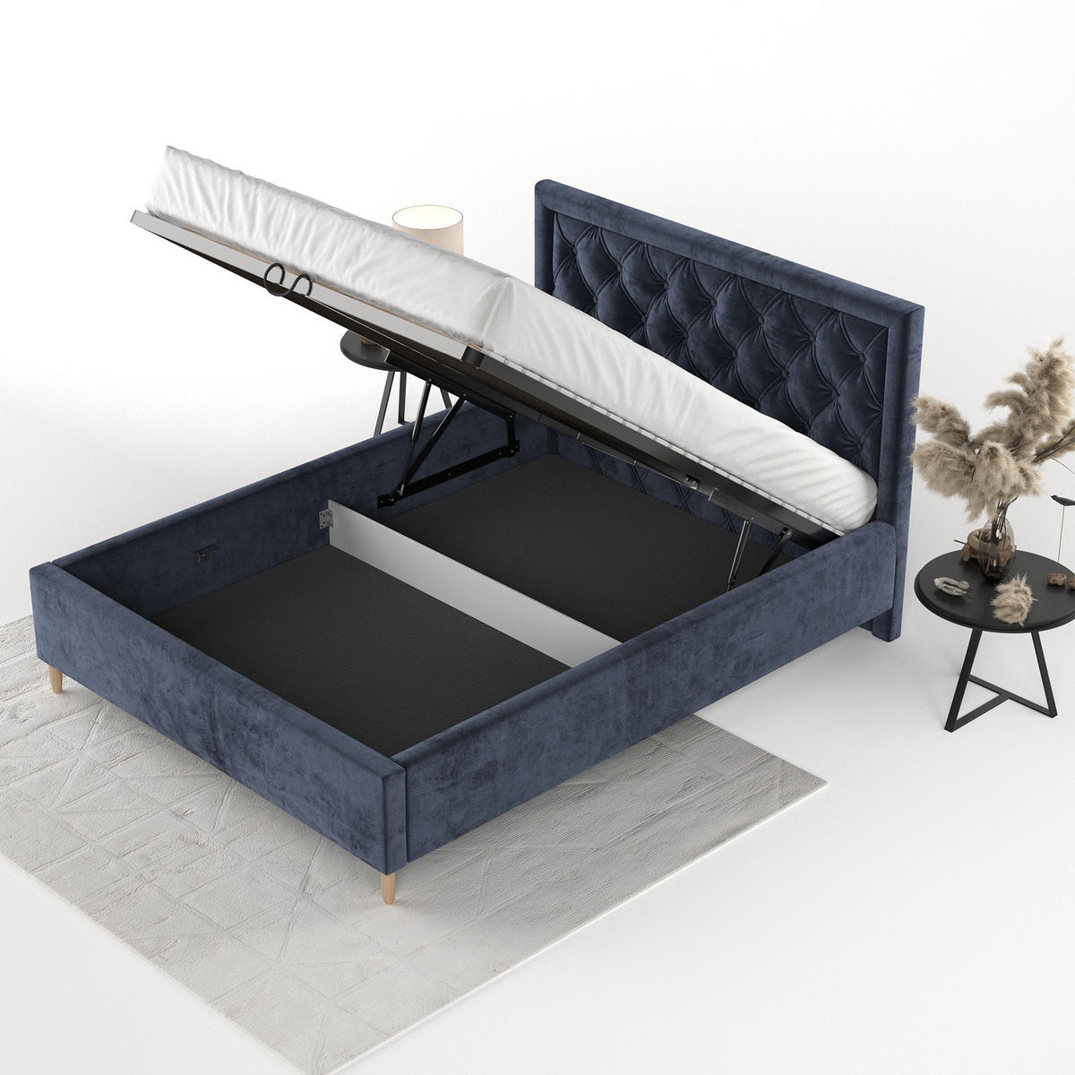 POLSTERBETT Lido 180/200 cm Marineblau im Lotta Stoff - Naturfarben/Dunkelblau, Holz/Holzwerkstoff (180/200cm) - AltaBeds