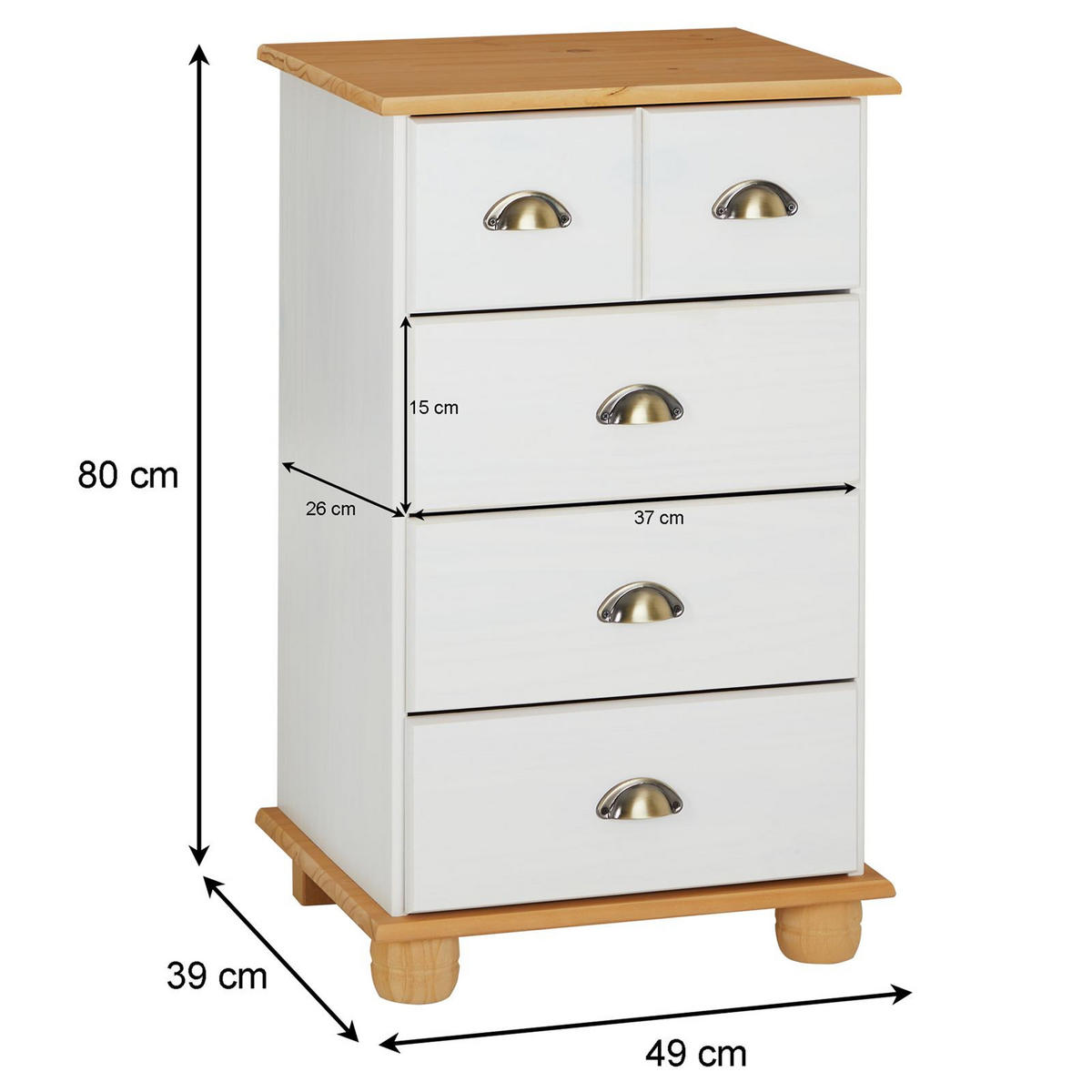 APOTHEKERKOMMODE COLMAR weiß/braun - Weiß/Braun, Holz (49/80/39cm) - IDIMEX