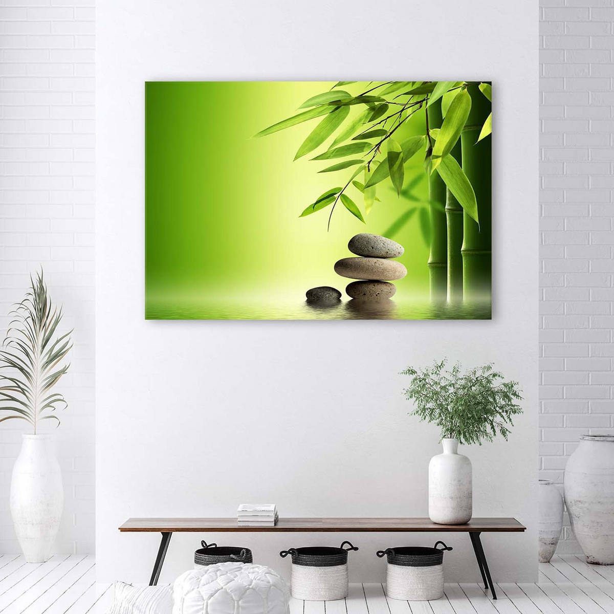 BILD Zen Steine und Bambus - Grün, Textil (90/60cm) - Feeby