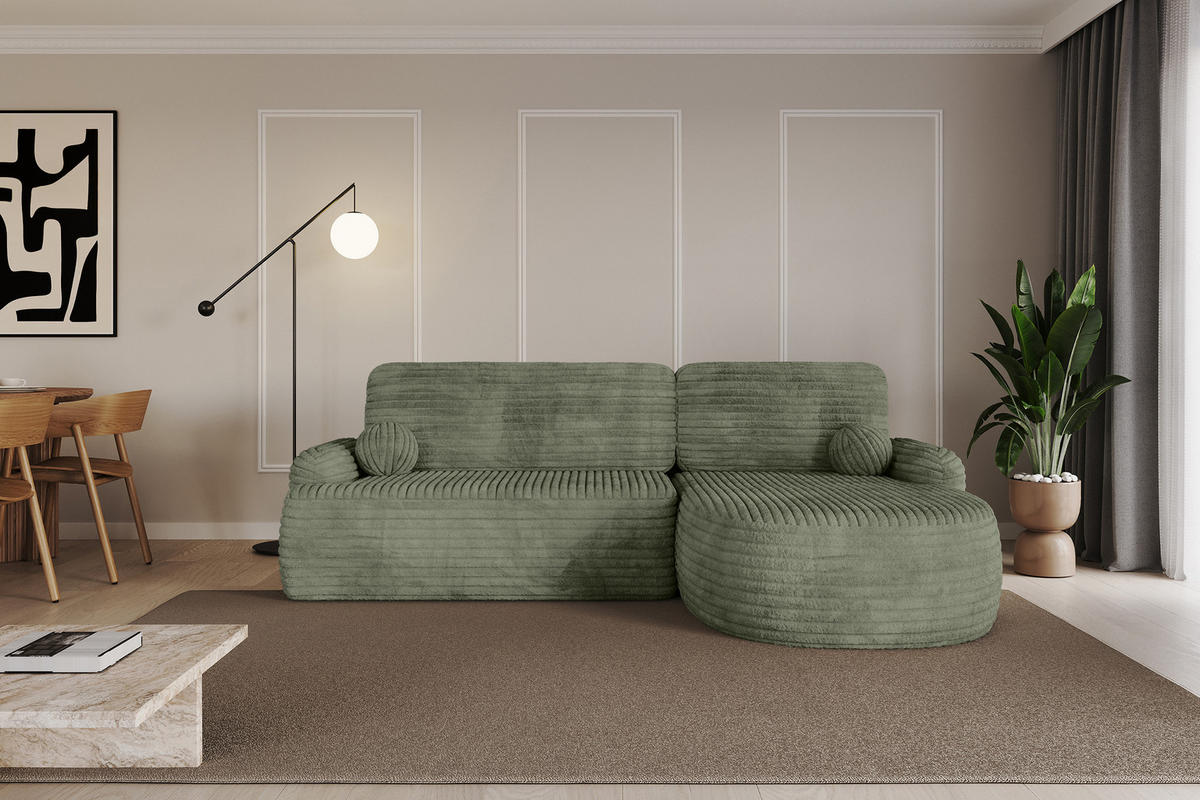 ECKSOFA mit Schlaffunktion und Bettkasten LIRA-L - 264x172x89 Olive - Olivgrün, Holzwerkstoff/Textil (172/264cm) - ALTDECOR