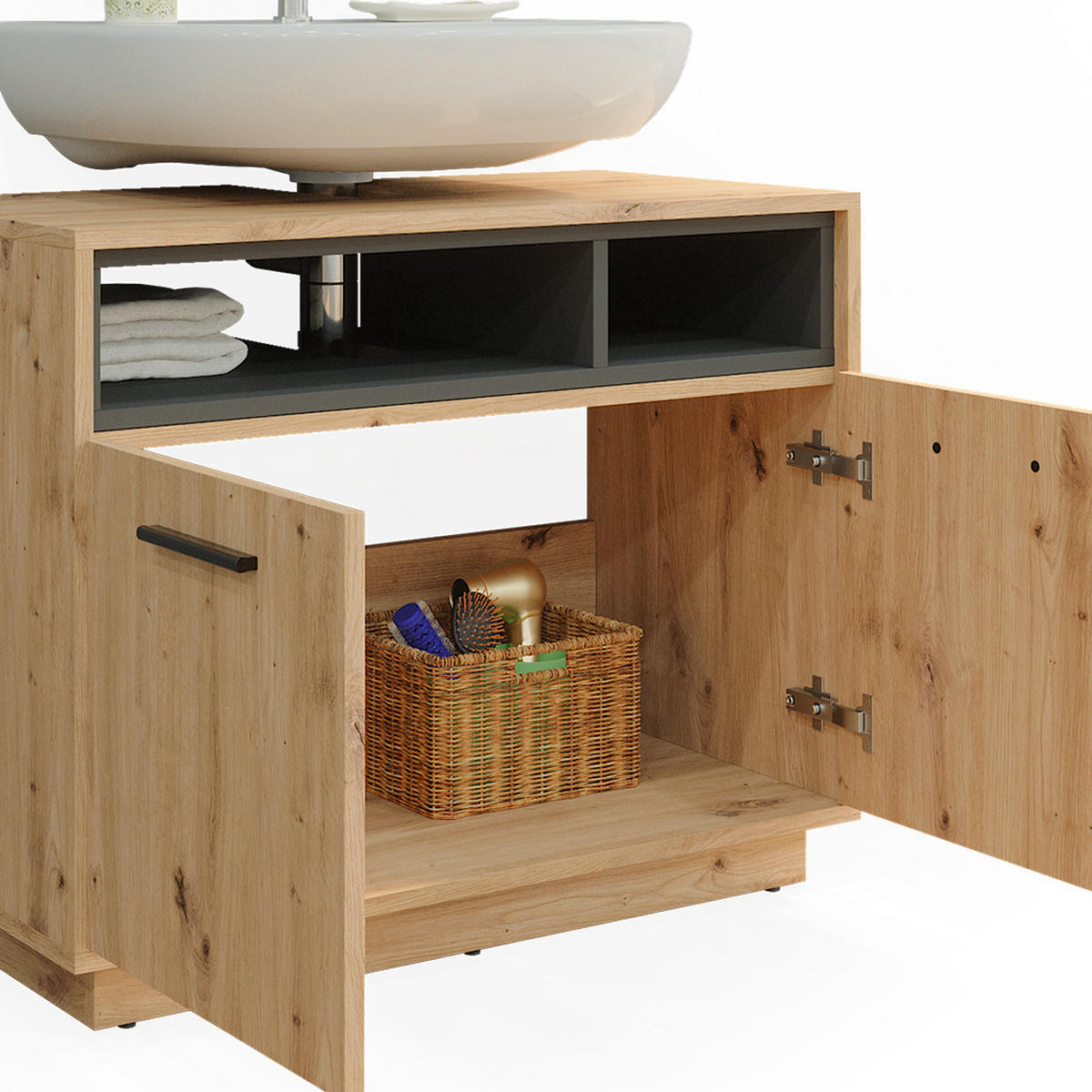 WASCHBECKENUNTERSCHRANK Beatrice Artisan Eiche/Anthrazit 80 x 64 cm - Eiche Artisan, Holzwerkstoff (80/64/40cm) - Vicco
