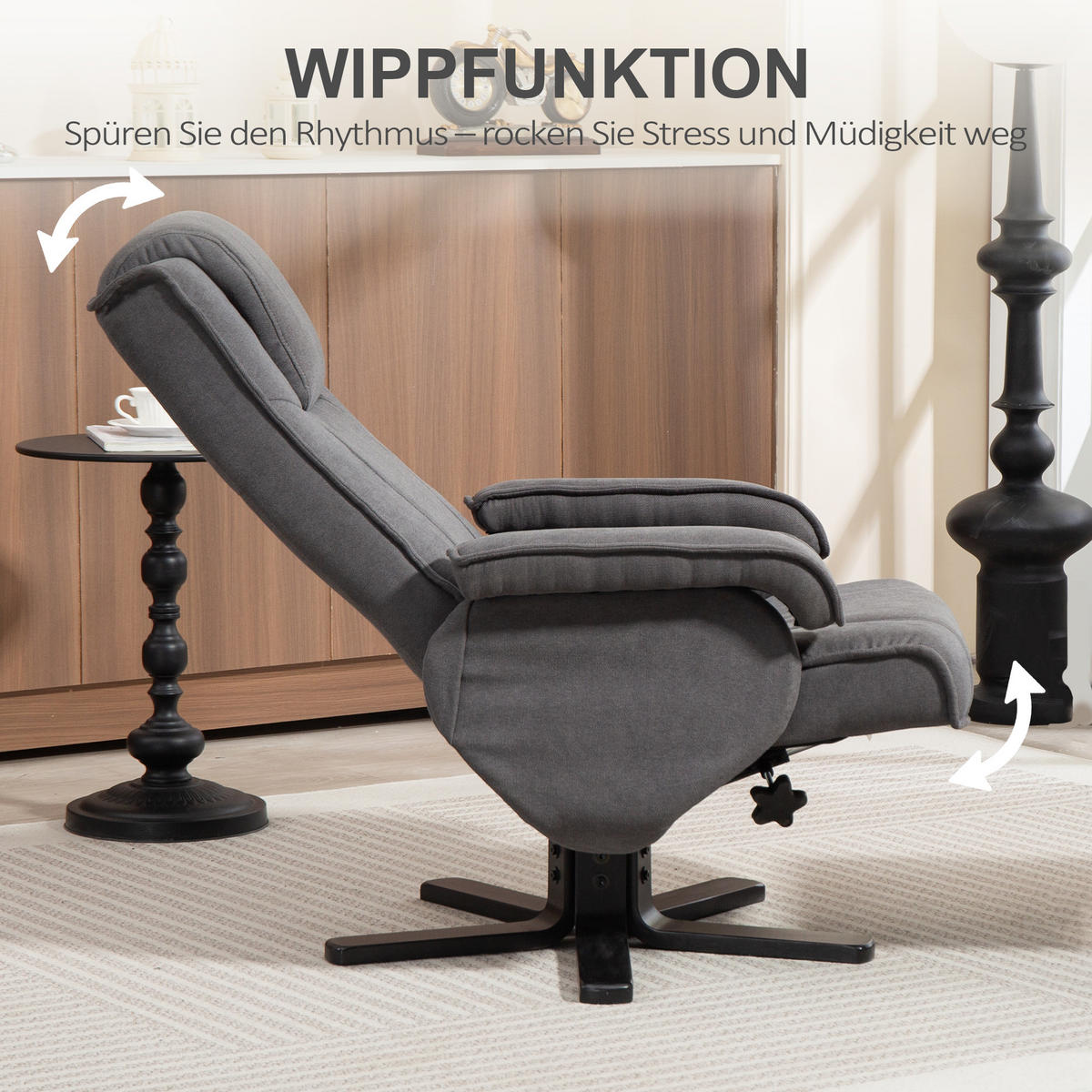 RELAXSESSEL mit Hocker, drehbarer Fernsehsessel mit Liegefunktion, Dunkelgrau - Dunkelgrau, Kunststoff (67/96/87cm) - HOMCOM