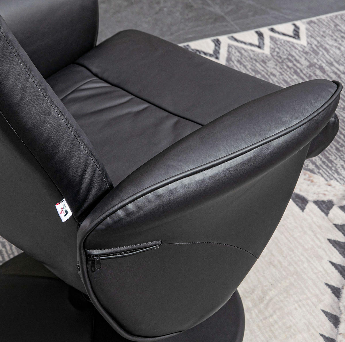 RELAXSESSEL mit Ottomane Kunstleder Liegefunktion bis 145° 76/81/101 cm Schwarz - Schwarz, Metall (81/101/76cm) - Redom