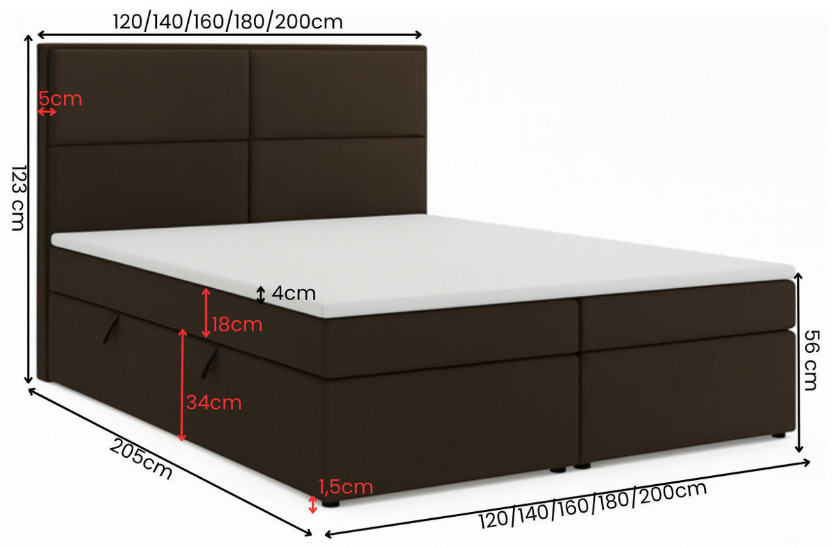 BOXSPRINGBETT AURORA mit Topper und Bettkasten, Braun, 140x200 cm - Braun, Textil (140/200cm) - KS Home Concept