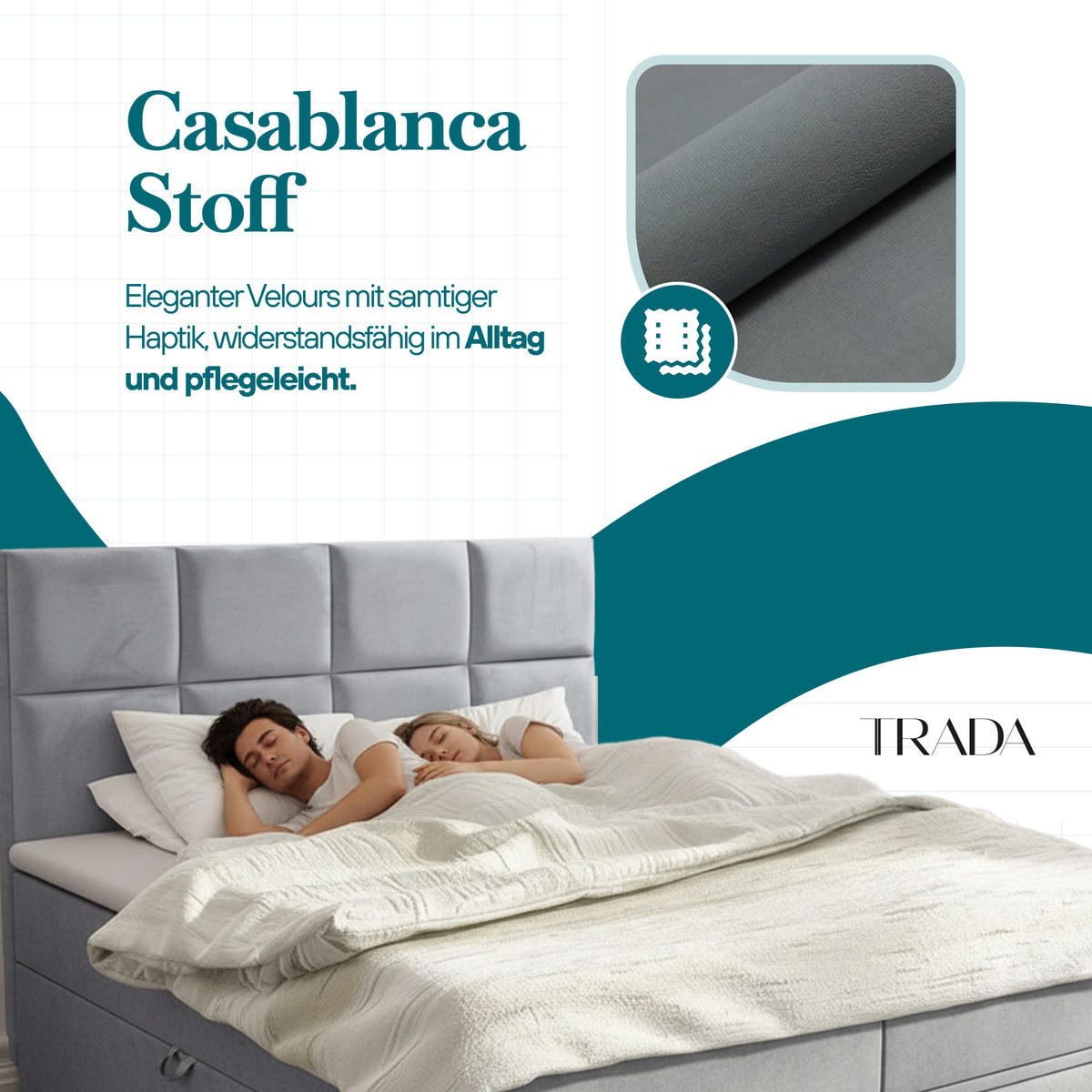 BOXBETT 200x200 cm, GARDA, Bettkasten und Taschenmatratze, Elegant Topper und Schubladen, Grau - Grau, Holzwerkstoff/Kunststoff (200/200cm) - Trada