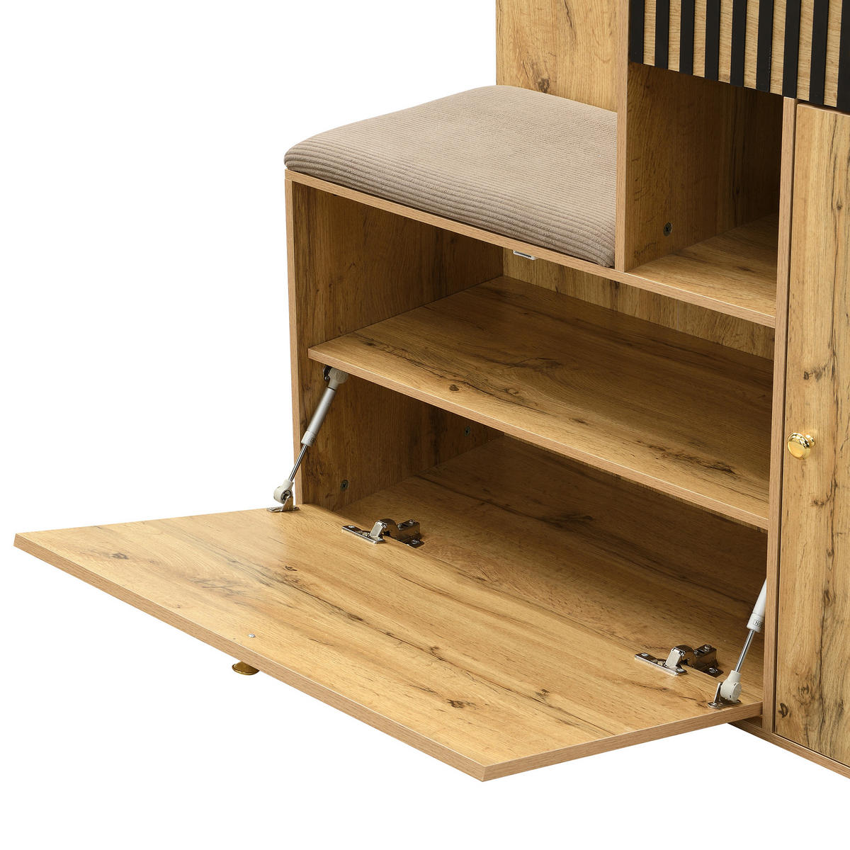 GARDEROBE-SET in Naturfarben Garderobenschrank mit Spiegel für Eingangsbereich und Flur, B110/T37/H185.5 cm - Schwarz/Naturfarben, Glas/Holzwerkstoff (111/185.5/37cm) - STILVORA