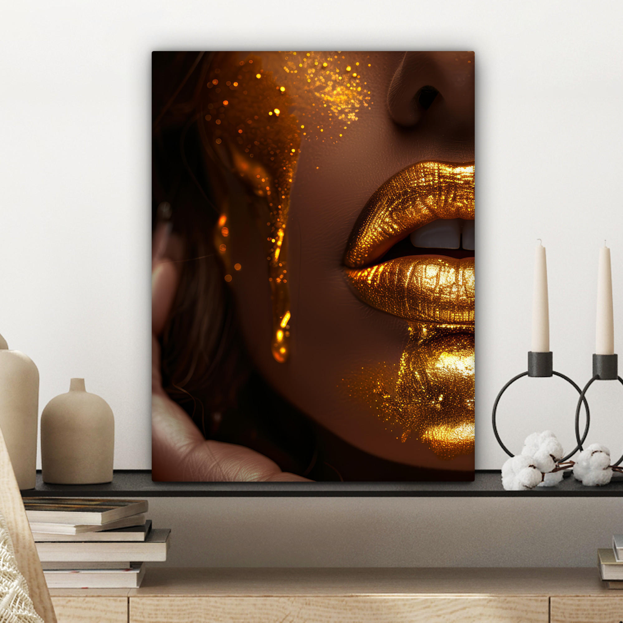 LEINWANDBILD Frau - Gold - Luxus - Porträt 30x40 cm - Goldfarben, Textil (30/40cm) - MuchoWow