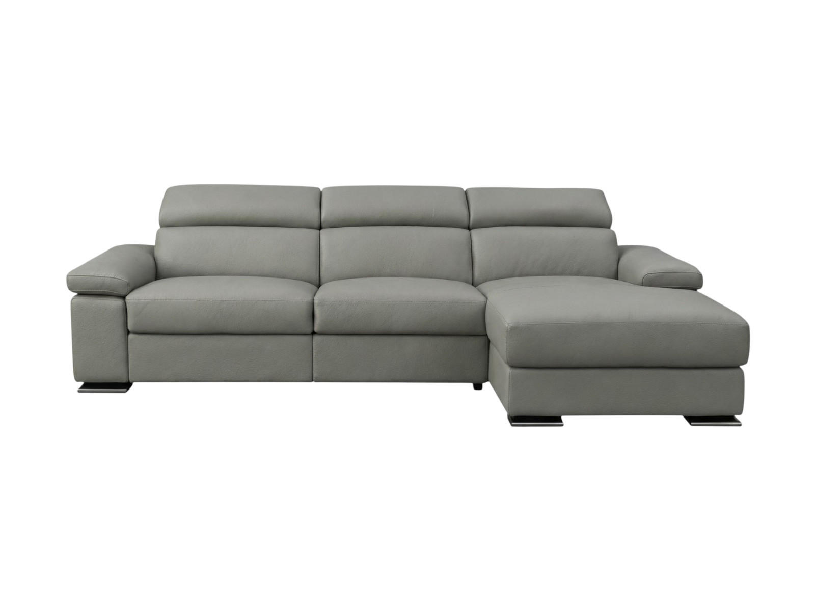 ECKSOFA Plutone Echtleder Perlgrau - Hellgrau, Leder/Metall (165/286cm)