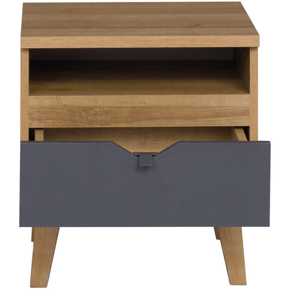 NACHTTISCH Moreno mit 1 Schublade, Eiche gold/mattweiß/graphit - Eichefarben/Graphitfarben, Holzwerkstoff/Kunststoff (45/48/40cm) - Beautysofa