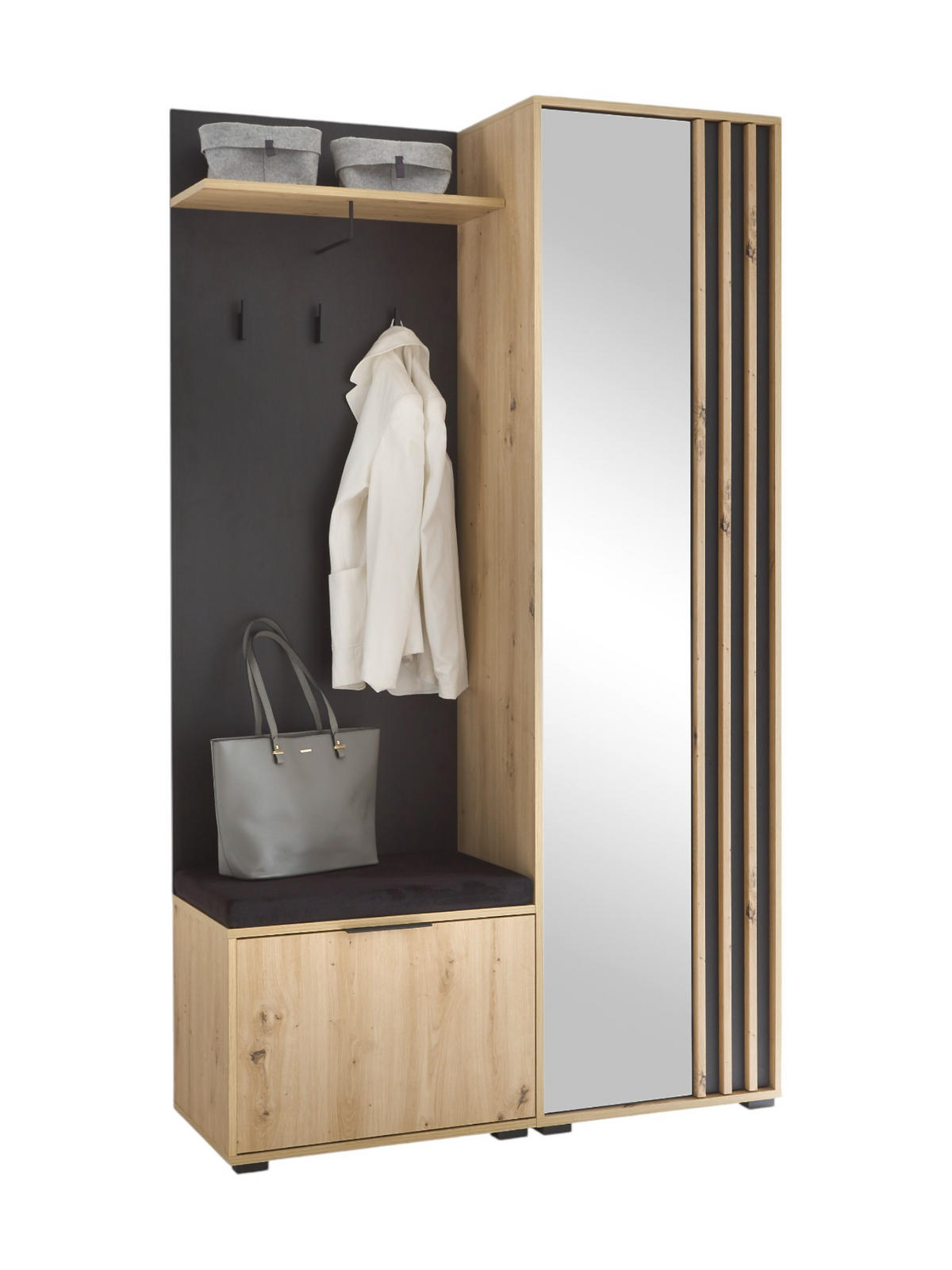 GARDEROBE 4-teilig in 114/197/40 cm - Schwarz, Holz (114/197/40cm) - moebel dich auf