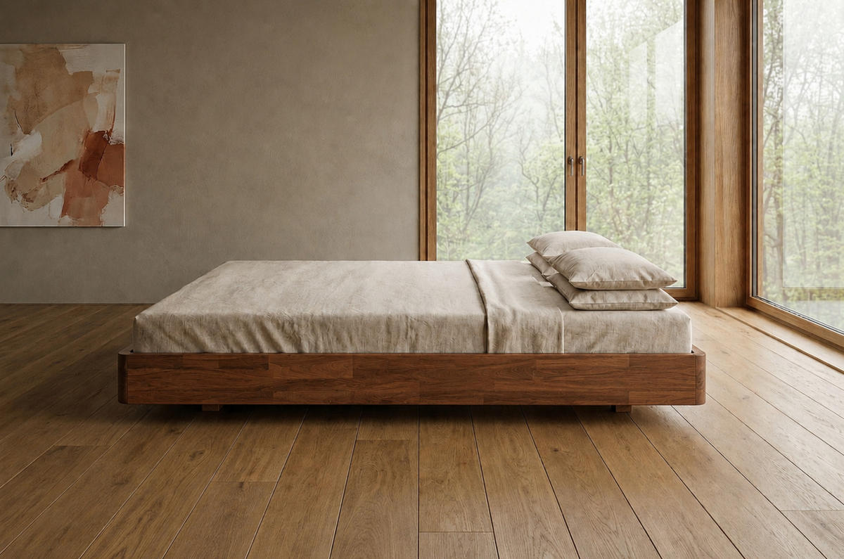 MASSIVHOLZBETT Lena Flat, 140/200, Buche - lackiert, Nussbaumfarbe - Walnussfarben, Holz/Buchenholz (140/200cm) - Visby