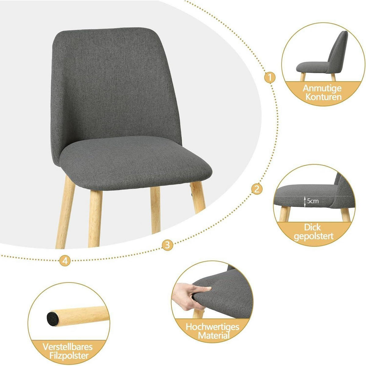 ESSZIMMERSTUHL 2er Set Dunkelgrau Holzbeine - Grau, Textil (45/83/47cm)