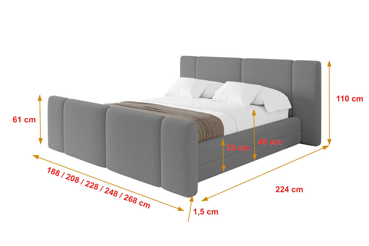 POLSTERBETT mit Bettkasten, Fußteil und Lattenrost, Boxbett ohne Matratze - TEVO-Z 160x200 Grau - Greige, Holzwerkstoff/Textil (160/200cm) - ALTDECOR