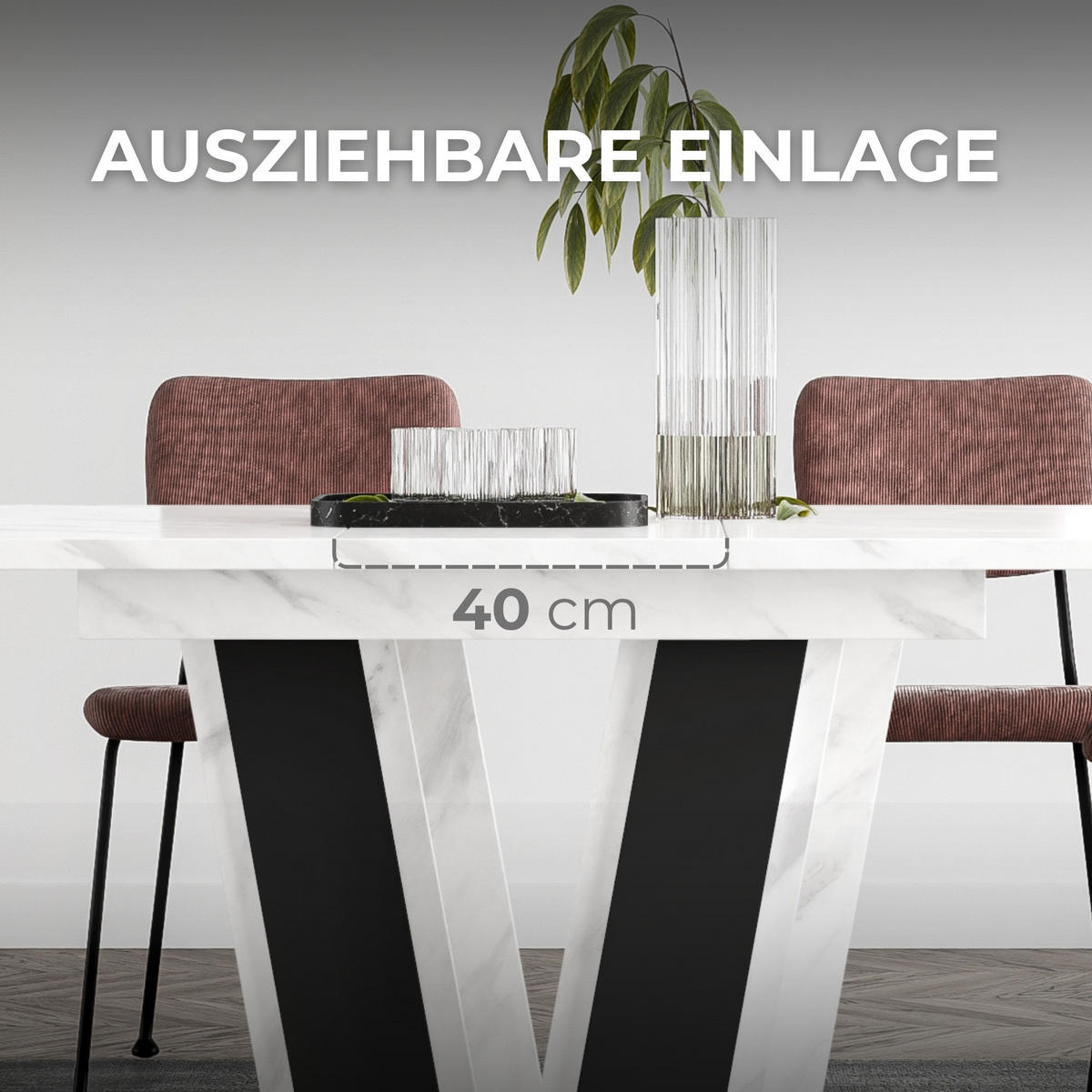 ESSTISCH Ausziehbar von 120 bis 160 cm in Weißer Marmor-Optik - Weiß Hochglanz, Holzwerkstoff (80/160/75cm) - Home Collective