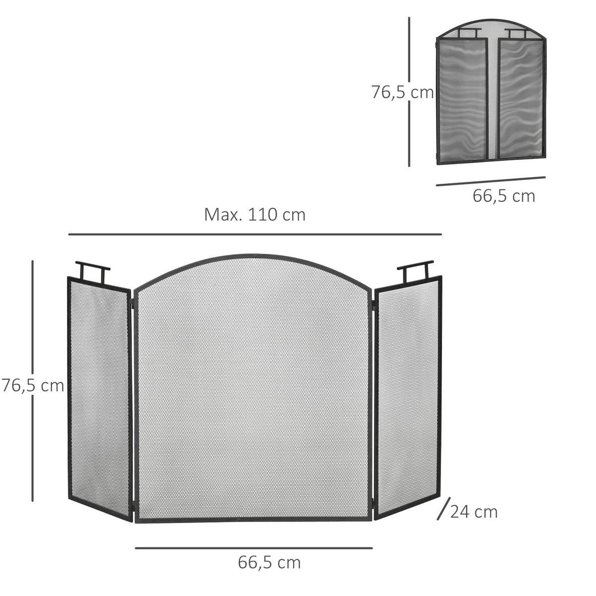 KAMINSCHUTZGITTER Funkenschutzgitter mit Netz zusammengefaltet Metall Schwarz - Schwarz, Metall (2/76.5/128cm) - HOMCOM