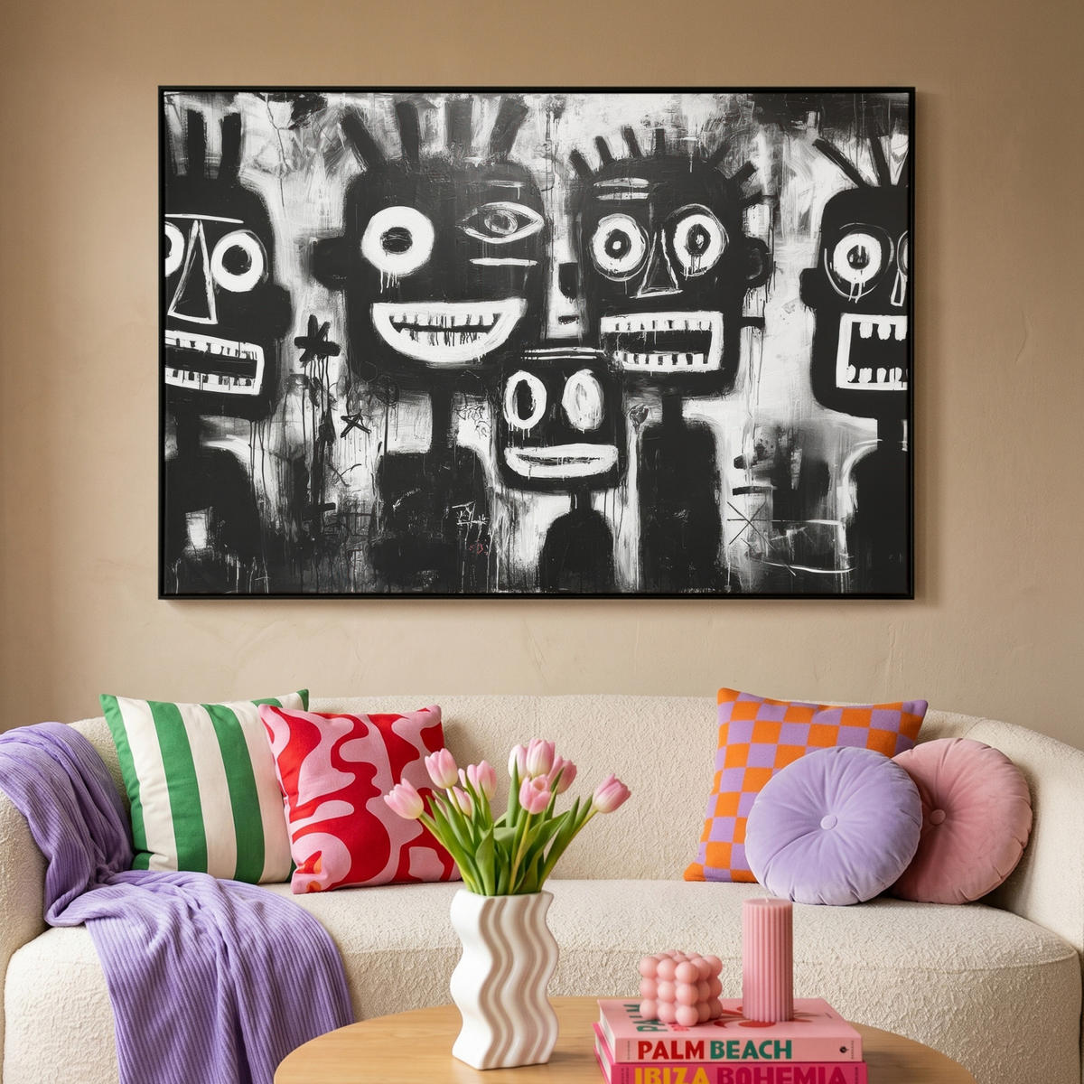 LEINWAND Bilder mit Rahmen - Malerei - Figuren - Schwarz - Abstrakt - 120x80 - Schwarz, Textil (120/80cm) - MuchoWow