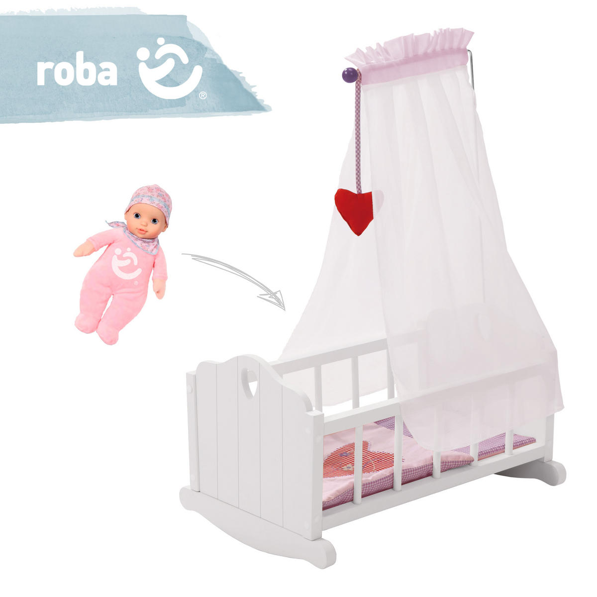 PUPPENWIEGE Fienchen - Rosa, Holzwerkstoff (35/65/52cm) - Roba