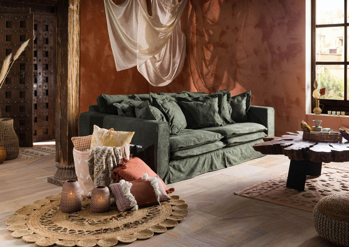 HUSSENSOFA 3-Sitzer 236x138x76 grün KINGSTON - Grün, Textil (236/76/138cm) - Massivmoebel24