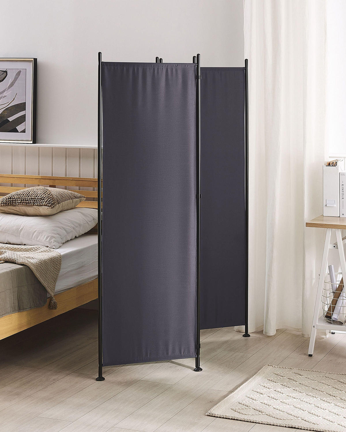 SEPARATOR DE CAMERĂ 3 piese gri 160/170 cm Narni - gri închis/gri, material textil (161/170/2cm) - Beliani