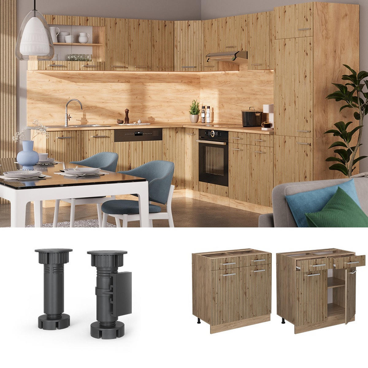 KÖKSUNDERSKÅP R-Line Hantverks ek 80 cm utan bänkskiva - Honungsek/Ek Artisan, Träbaserade material (80/81.6/46cm) - Vicco