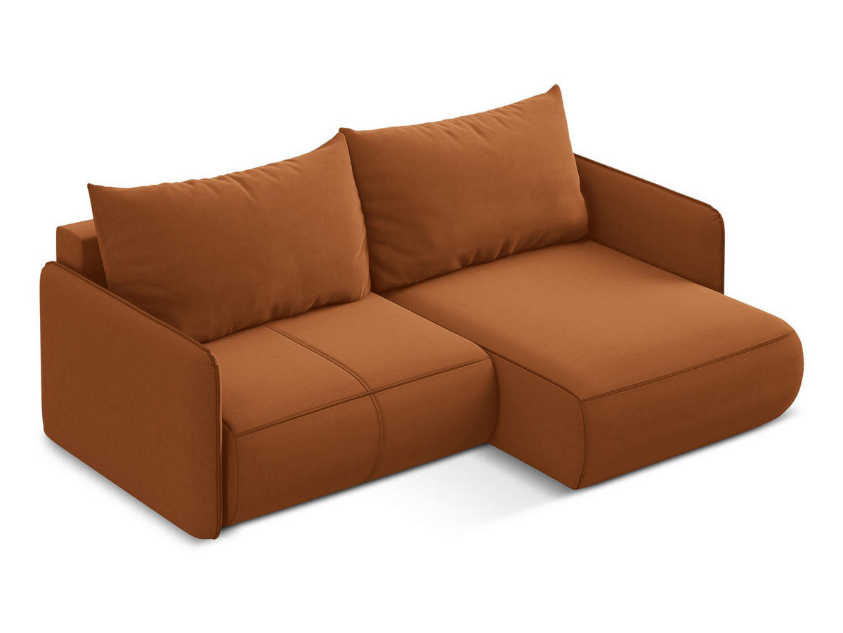 ECKSOFA mit Schlaffunktion Samt Stoff Orange - Terra cotta/Schwarz, Kunststoff/Textil (207/148cm) - Makamii