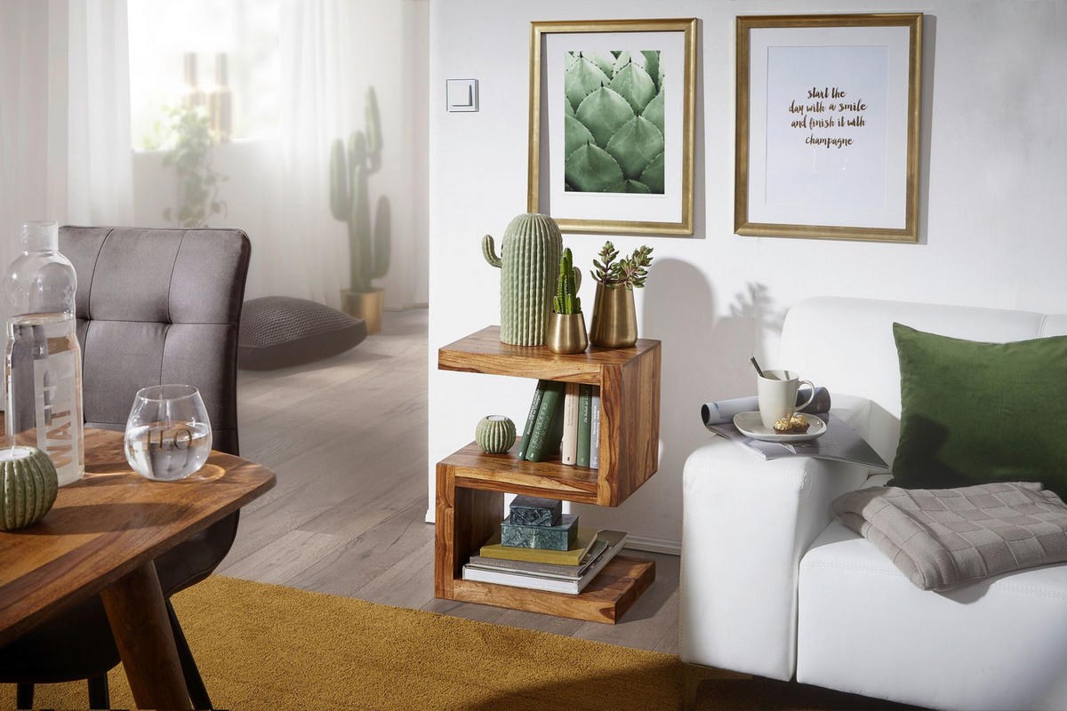 BEISTELLTISCH Massivholz S-Form Handgefertigt, Braun 44x30x60 cm - Braun, Holz (30/44/60cm) - KADIMA DESIGN