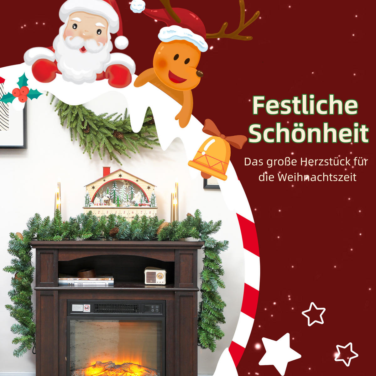 1,8 m künstliche Weihnachtsgirlande Blumendekoration mit Spitzen Tannenzapfen - Grün, Kunststoff (180cm) - HOMCOM