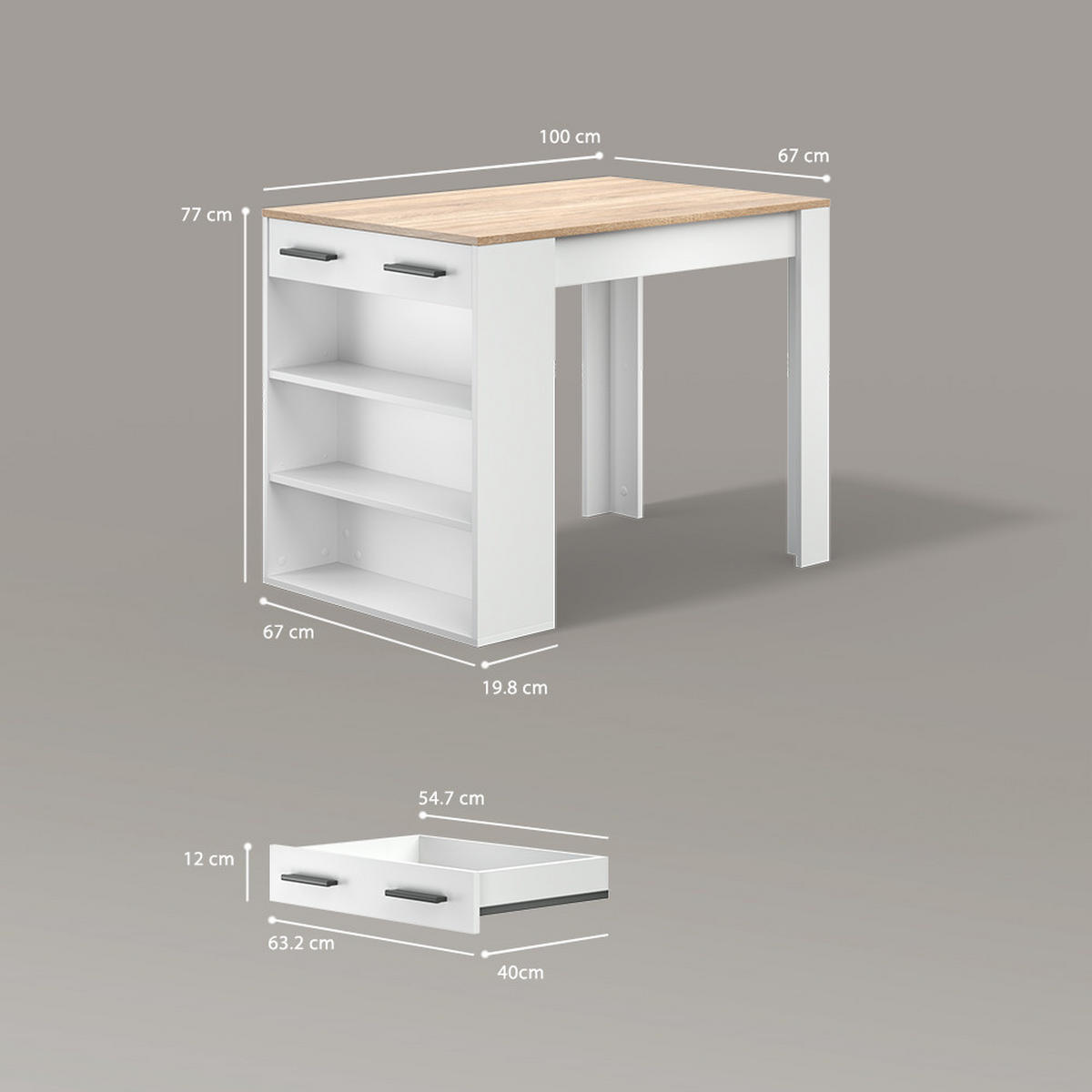 ESSTISCH Regusa Sonoma/Weiß 67 x 100 cm - Weiß/Sonoma Eiche, Holzwerkstoff (100/67/77.5cm) - Livinity®