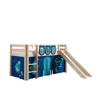 HOCHBETT mit Rutsche Karolina Massivholz Natur Textilset Astro 3 - Blau/Kieferfarben, Holz (90/200cm) - 58aufmkessel