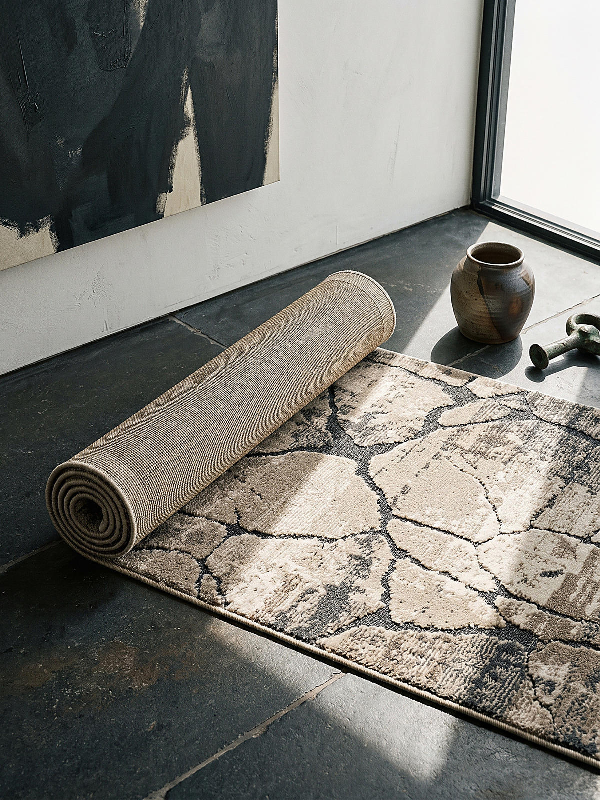 TEPPICH Kurzflor OGLIO Abstrakt Polypropylen-Polyester Natur 80 x 150 cm - Beige, Textil (80/150cm) - KADIMA DESIGN