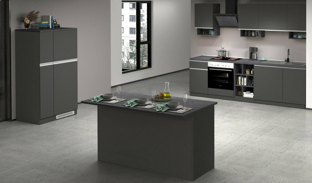 KÜCHENINSEL Anthrazit, Schiefer 90/155/90 cm - Schwarz, Holzwerkstoff (155/90/90cm) - DMORA